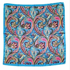 💖 2/$30 Satin square blue Bandana Paisley boho Psychedelic head neck hair scarf